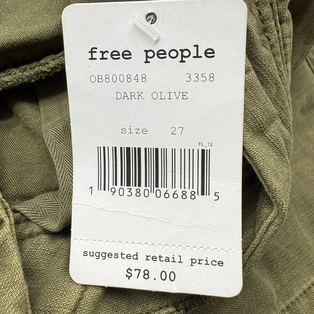 Free People Utility Pants Women 27 Dark Olive OB800848 Pleated Knee Seam Cotton